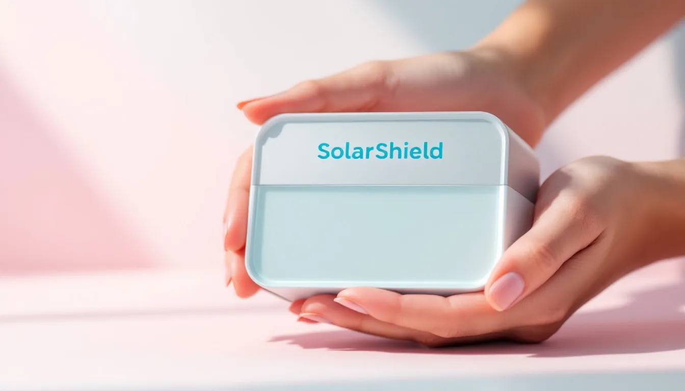 Protetores solares faciais com benefícios adicionais, com foco em uma embalagem de produto.